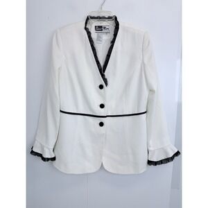 Ben Marc‎ International Jacket Women's Size 8 White w/Black Trim 3 Button Blazer